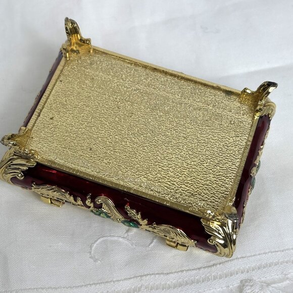 Jewelry Trinket Box Iraq Lion of Babylon gold tone faux jewels VTG - Picture 10 of 13